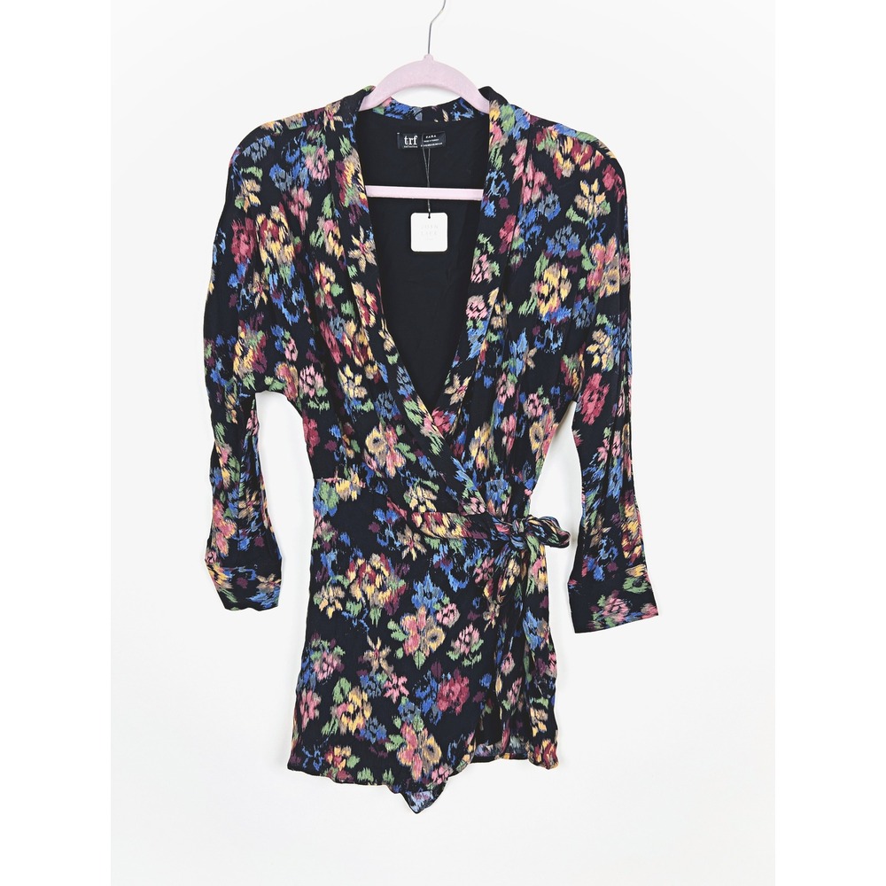 Zara TRF Floral Ikat Wrap Romper Playsuit XS NWT